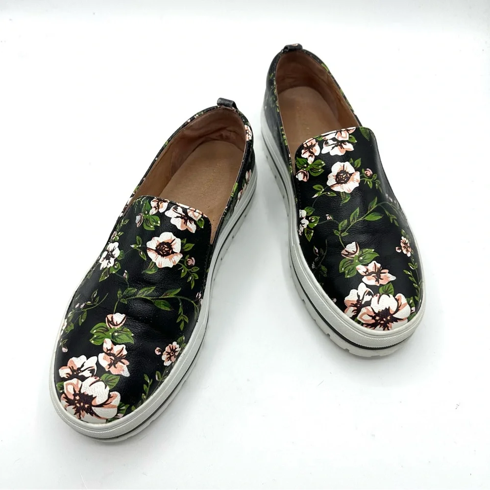 Halogen Teagan Platform Dark Floral Leather Sneakers Lugged Shoes